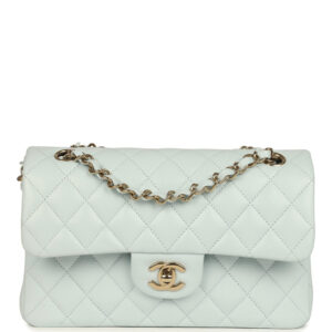 Chanel Small Classic Double Flap Bag Light Blue Shiny Caviar Light Gold Hardware