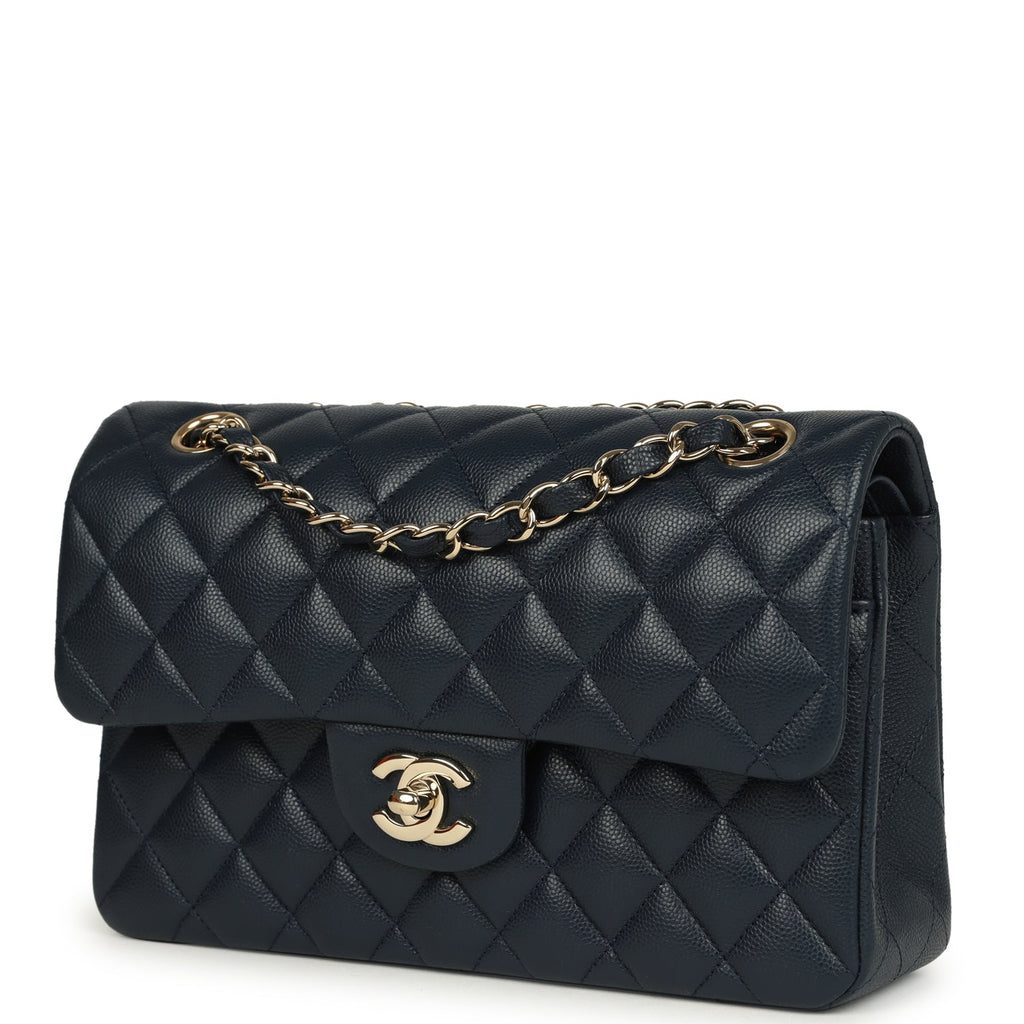 Pre-owned Chanel Small Classic Double Flap Bag Dark Blue Caviar Light Gold Hardware - Image 6