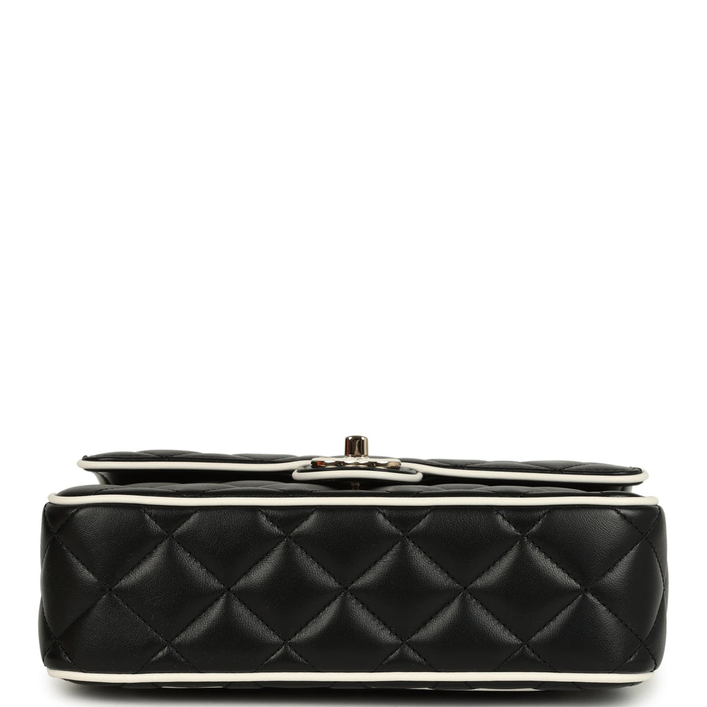 Chanel Small Graphic Frame Flap Bag Black and White Lambskin Light Gold Hardware - Image 7