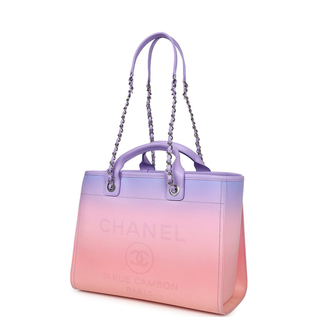Chanel Small Deauville Shopping Tote Pink and Purple Ombre Calfskin Silver Hardware - Image 6