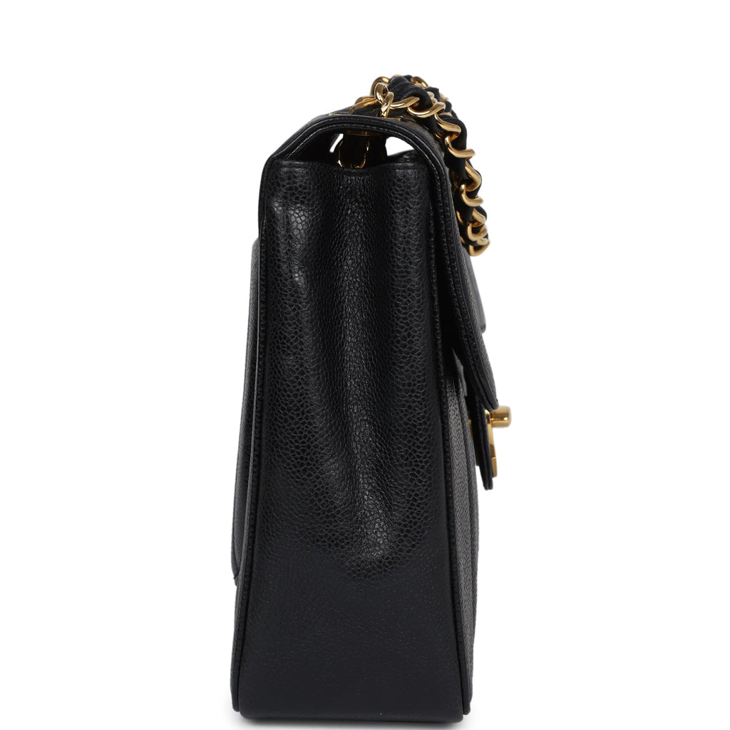 Vintage Chanel XL Jumbo Classic Mademoiselle Vertical Flap Black Caviar Gold Hardware - Image 4