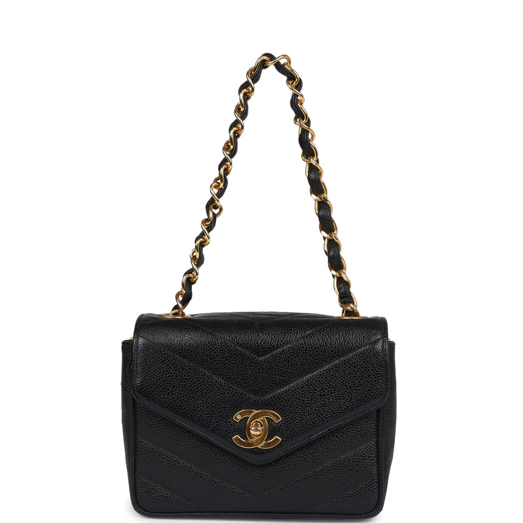 Vintage Chanel Square Chevron Envelope Flap Bag Black Caviar Gold Hardware - Image 8