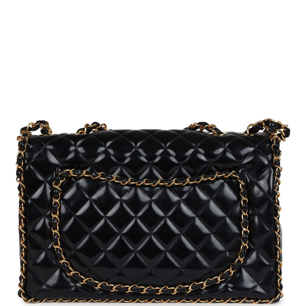 Vintage Chanel Maxi Classic Chain Around Single Flap Bag Black Patent Gold Hardware - Image 5
