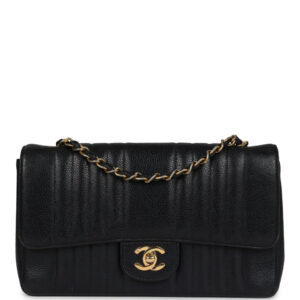 Vintage Chanel Medium Vertical Flap Bag Black Caviar Gold Hardware