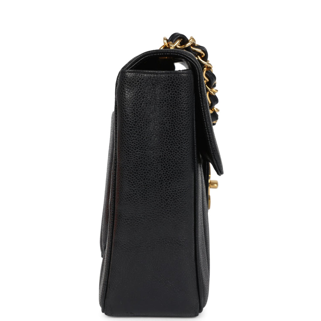 Vintage Chanel Jumbo Classic Mademoiselle Vertical Flap Black Caviar Gold Hardware - Image 4