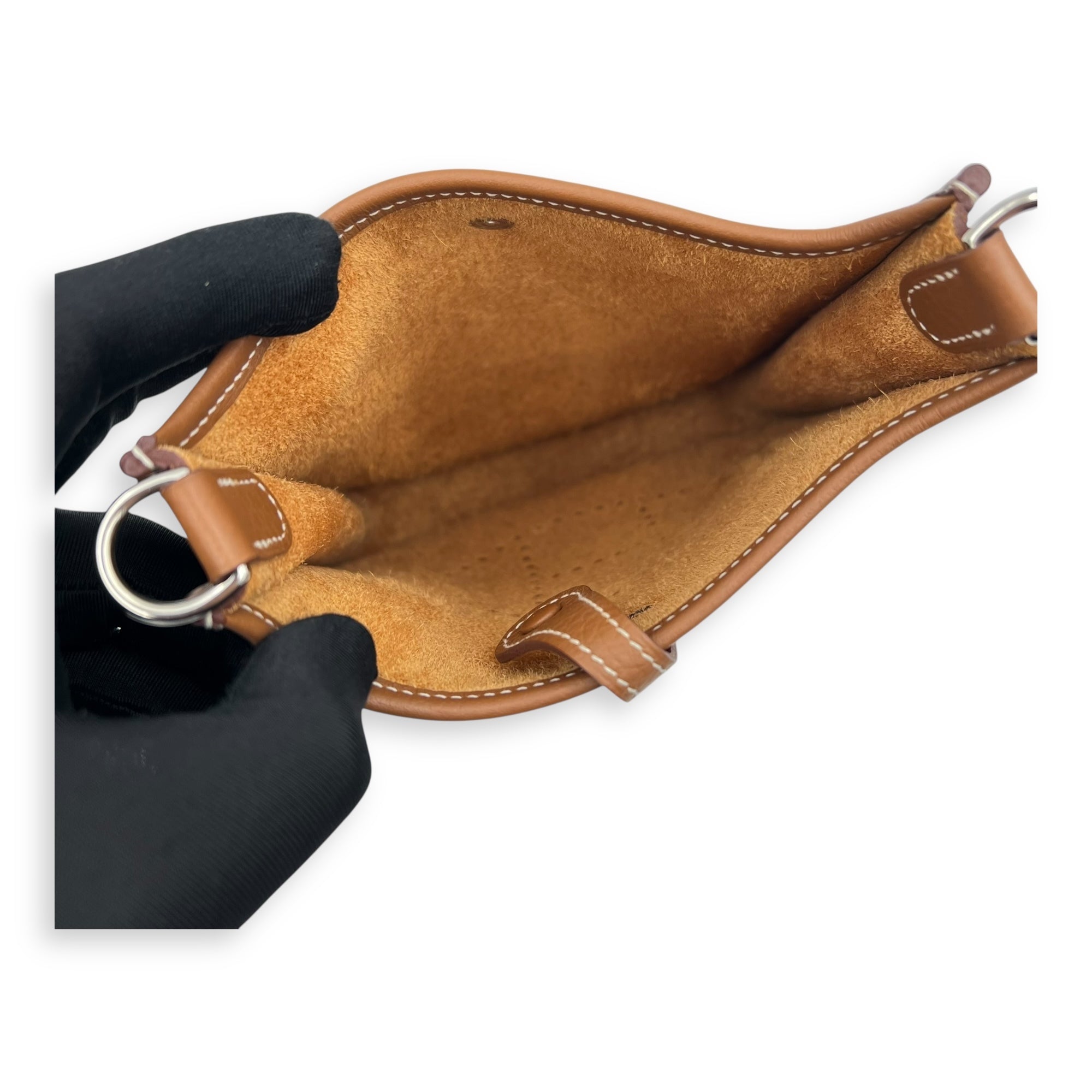 Evelyne Mini Gold Shoulder Bag in Clemence, Palladium hardware - Image 11