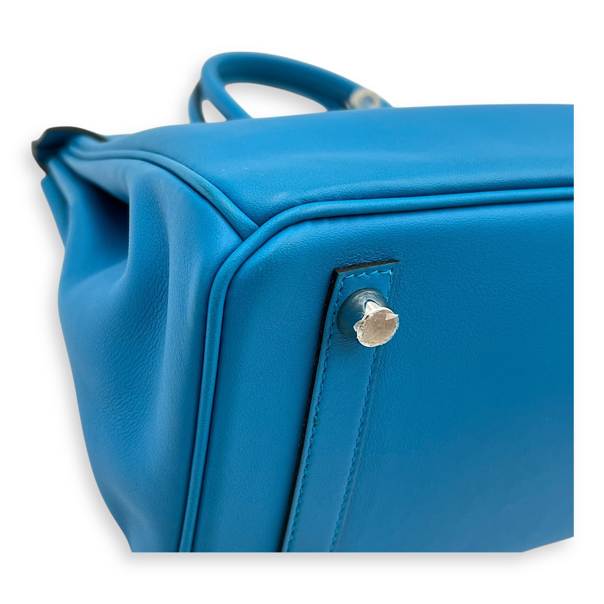 Birkin 25 Blue Zanzibar Top Handle Bag in Swift, Silver hardware - Image 7