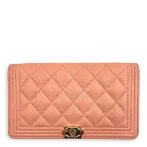 Boy Peach Wallet in Caviar Leather, Gold hardware