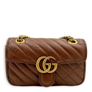 GG Marmont Mini Brown Shoulder Bag in Calfskin, Gold hardware