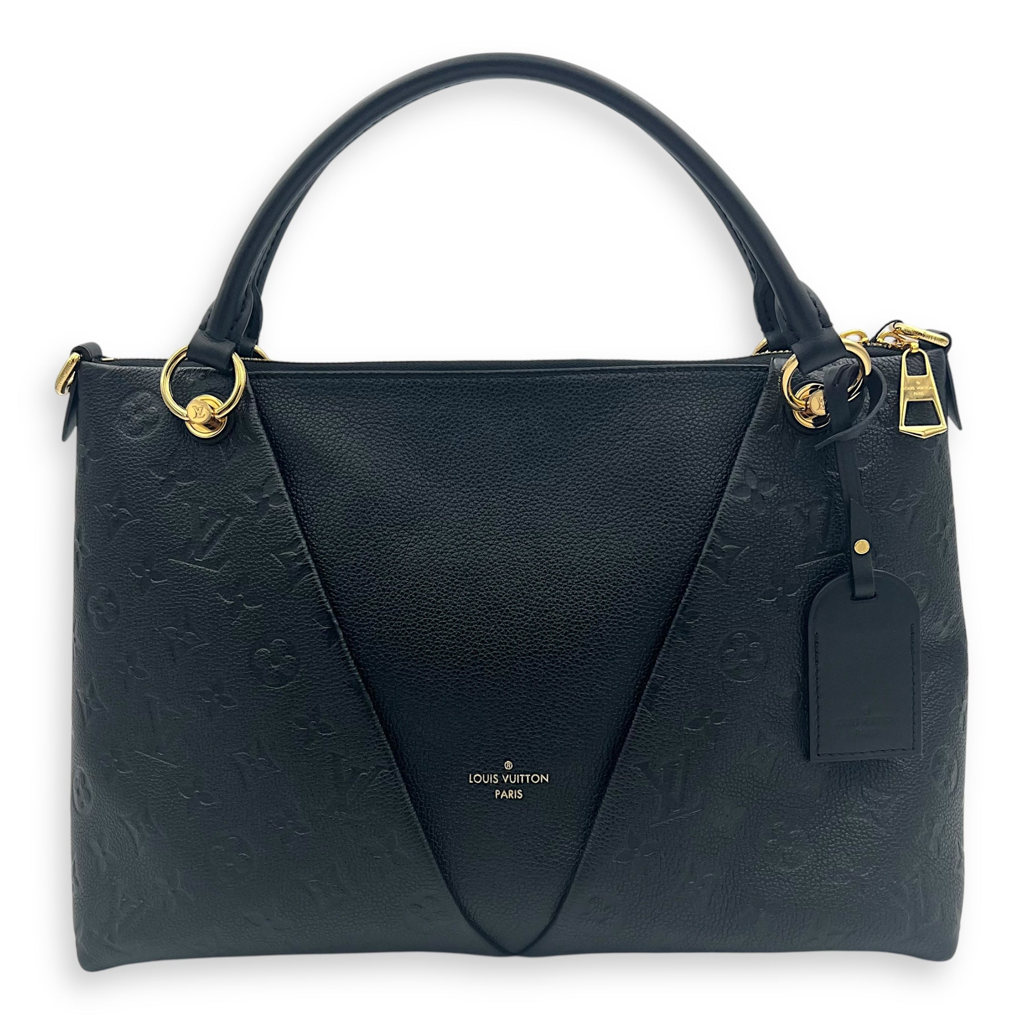 V Tote Top Handle Bag Black in Empreinte Leather, Gold hardware