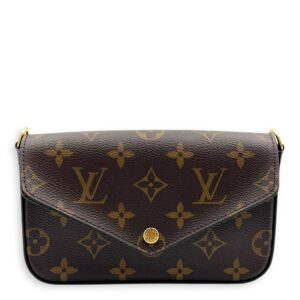 Felicie Strap To Go Wallet On Chain Brown in Monogram Coated Canvas, Gold hardware
