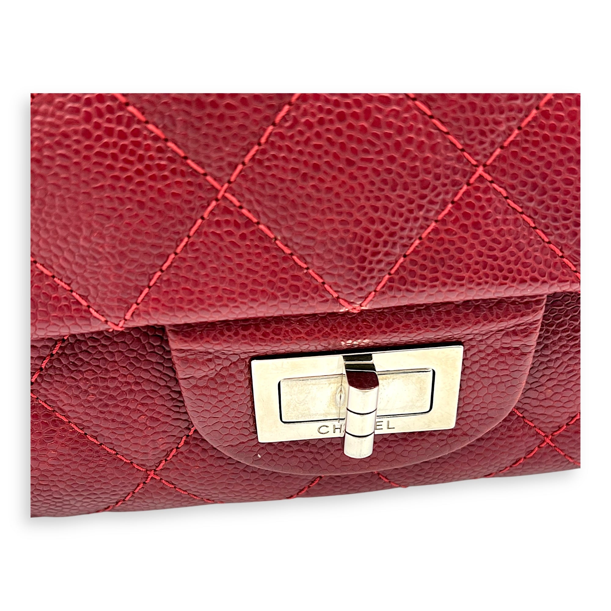 2.55 Shoulder Bag Red in Caviar Leather, Ruthenium hardware - Image 13