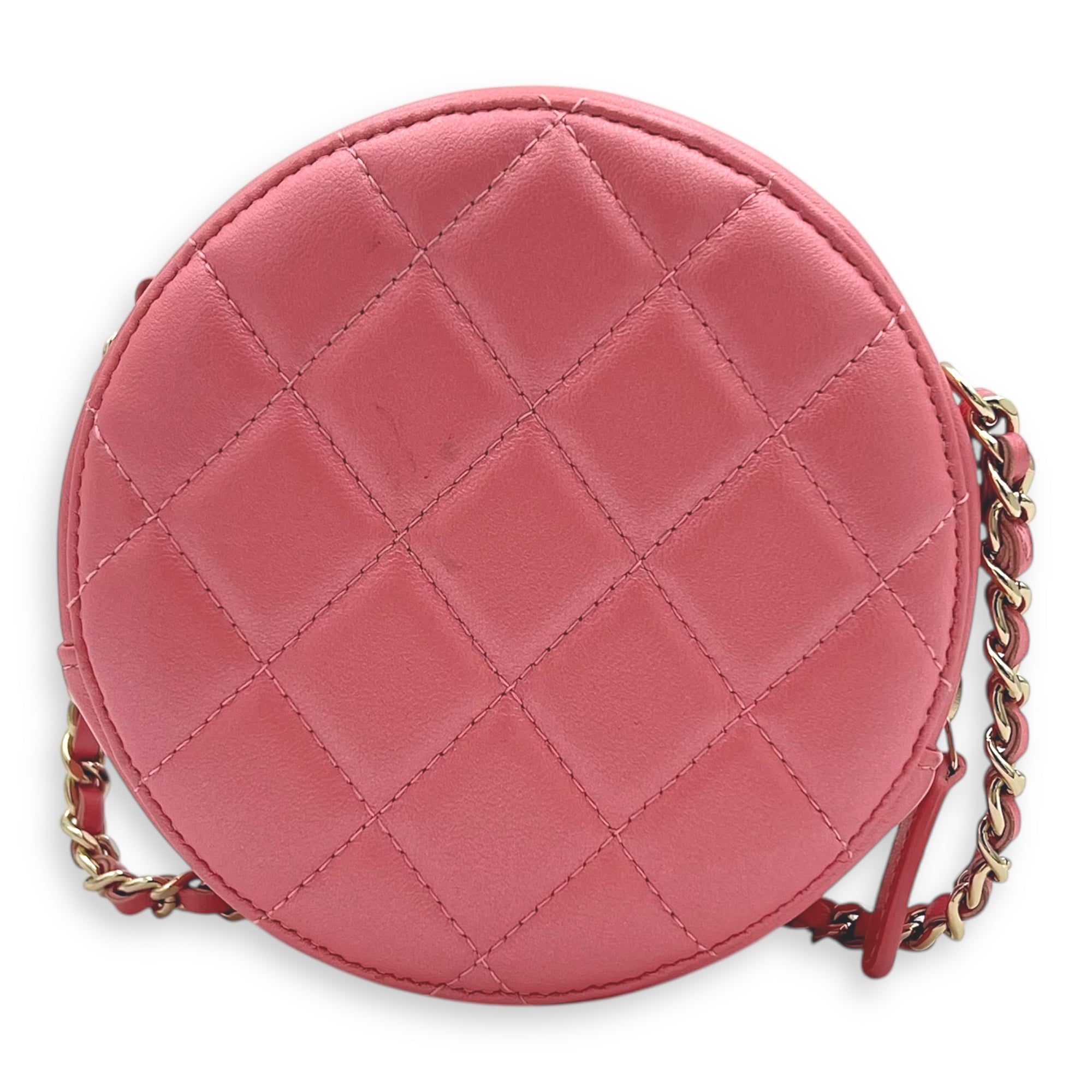 CC Round Crossbody Bag Pink in Lambskin, Gold hardware - Image 3