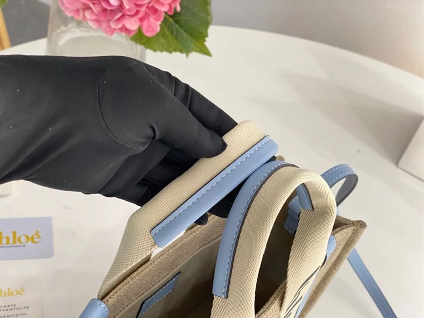 Chloé Small Woody Tote Bag Linen canvas Calfskin With Chloé Logo - MB020 - Image 8