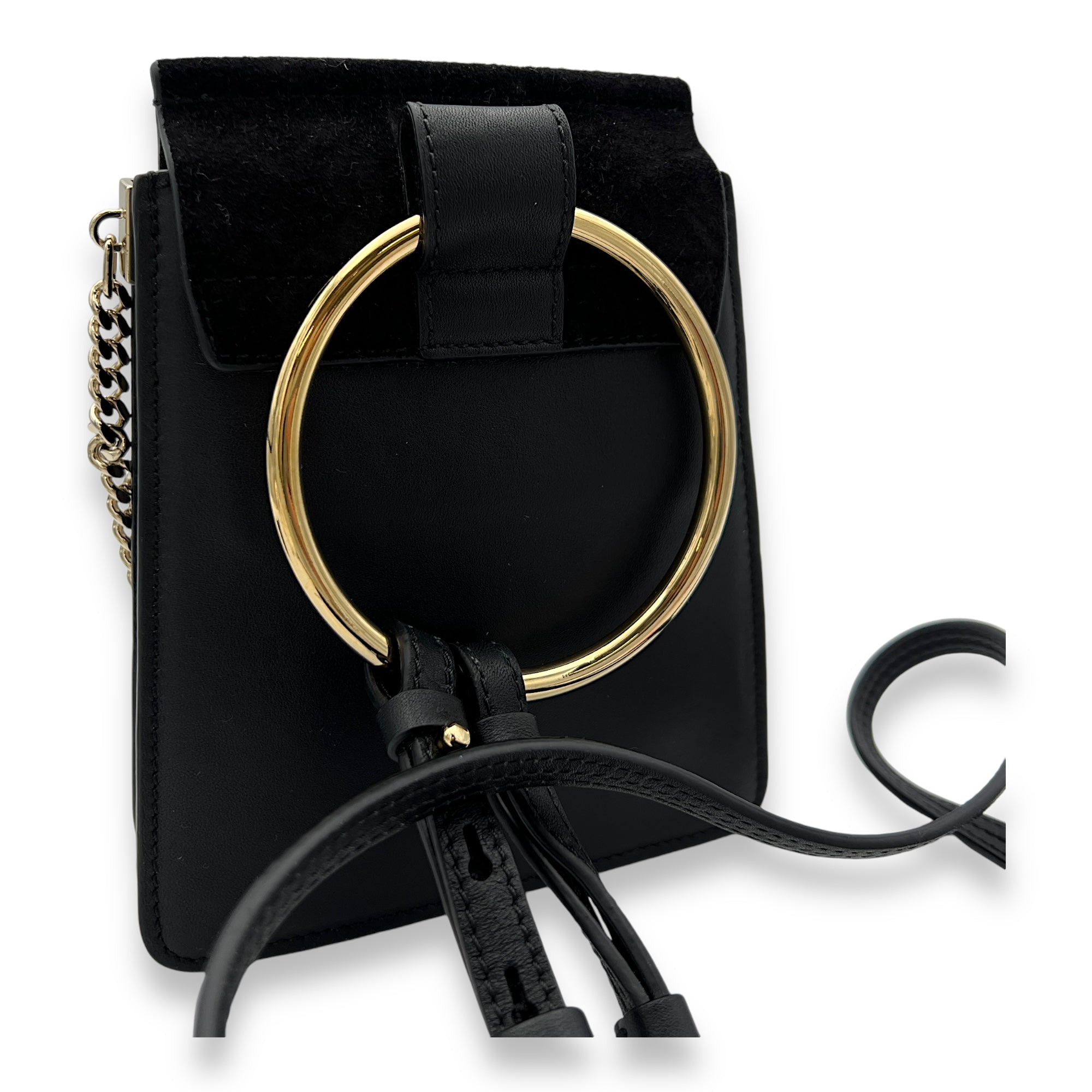 Faye Small Black Crossbody Bag in Calfskin, Gold hardware - Image 9