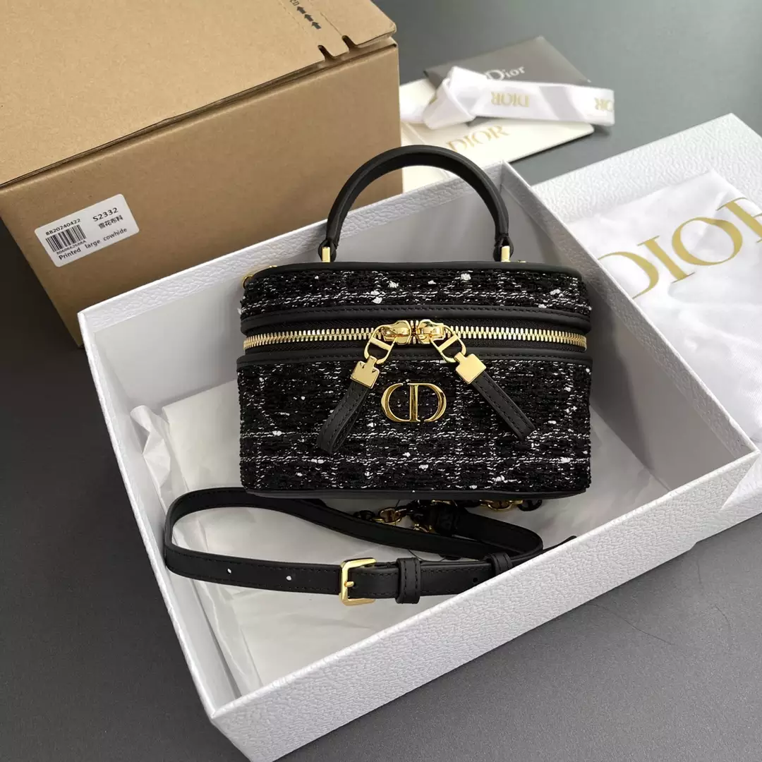 Dior Caro Mini Vanity Case Black Cannage Tweed - Repbags.ru - Image 10