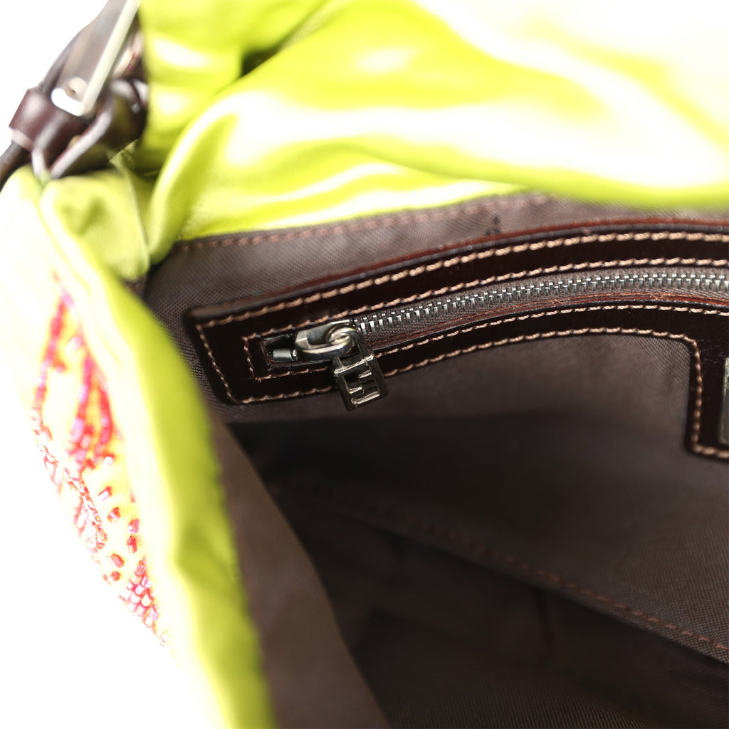 Vintage Fendi Baguette Bag Green and Red Beaded Satin Orange Python Silver Hardware - Image 10