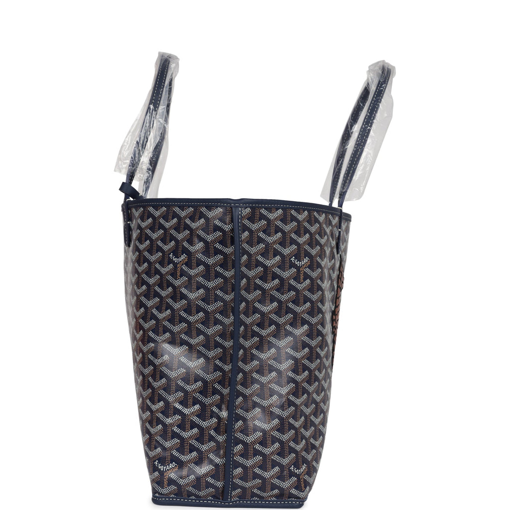 Goyard Goyardine Navy Blue Anjou PM Embroidered Seahorse Bag Palladium Hardware - Image 4