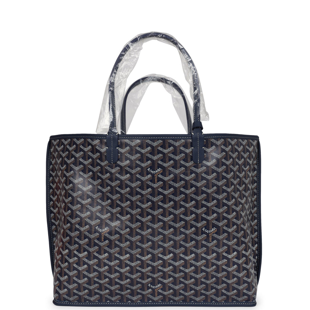 Goyard Goyardine Navy Blue Anjou PM Embroidered Seahorse Bag Palladium Hardware - Image 5