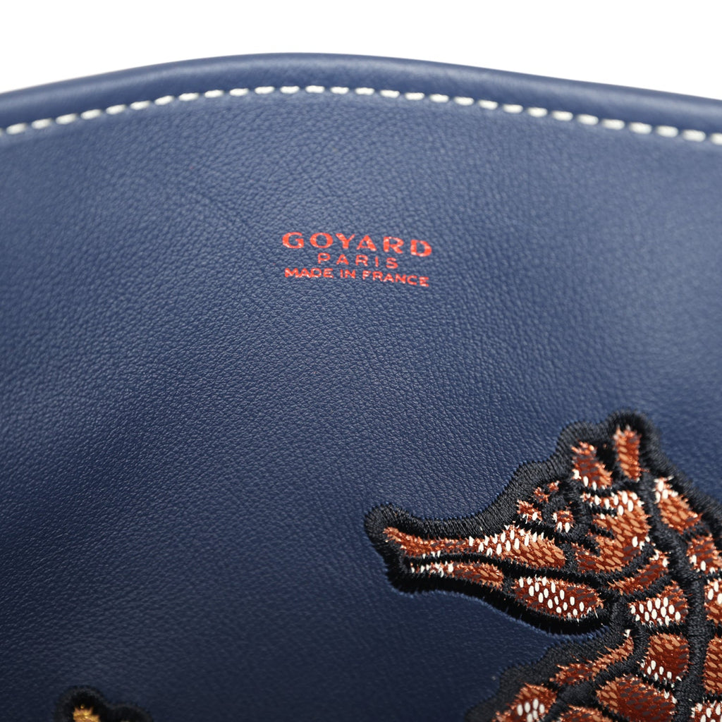 Goyard Goyardine Navy Blue Anjou PM Embroidered Seahorse Bag Palladium Hardware - Image 10