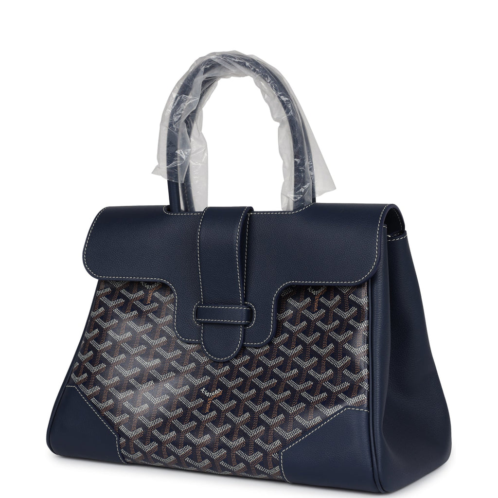 Goyard Saigon Tote Navy Blue Goyardine Canvas Palladium Hardware - Image 6