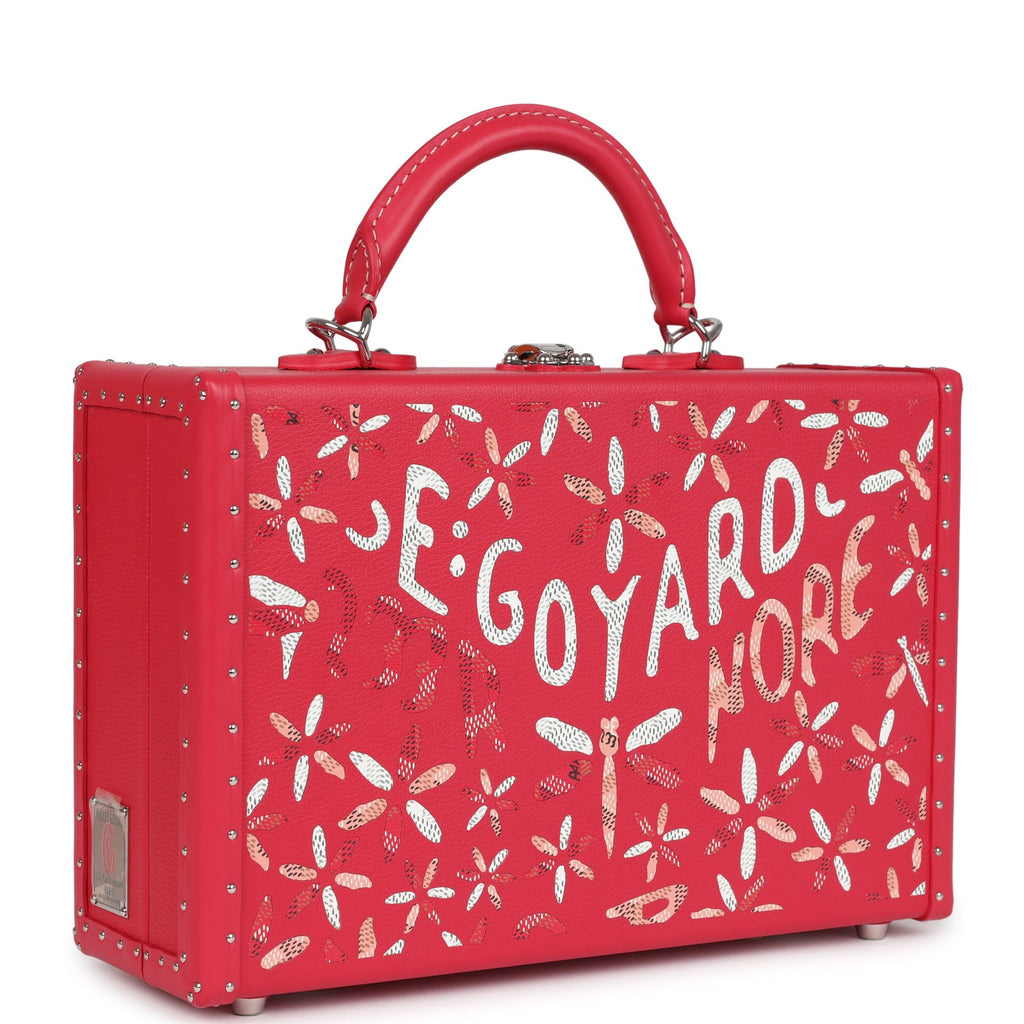 Goyard Goyardine Canvas Fuchsia Grand Hotel Marquetry Trunk PM Bag Palladium Hardware - Image 3