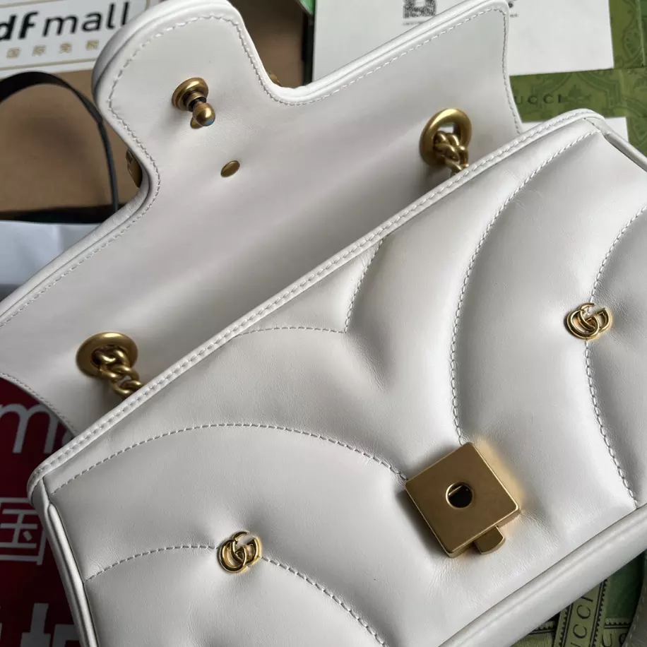 GG Marmont Small Shoulder Bag In White Leather - Image 7