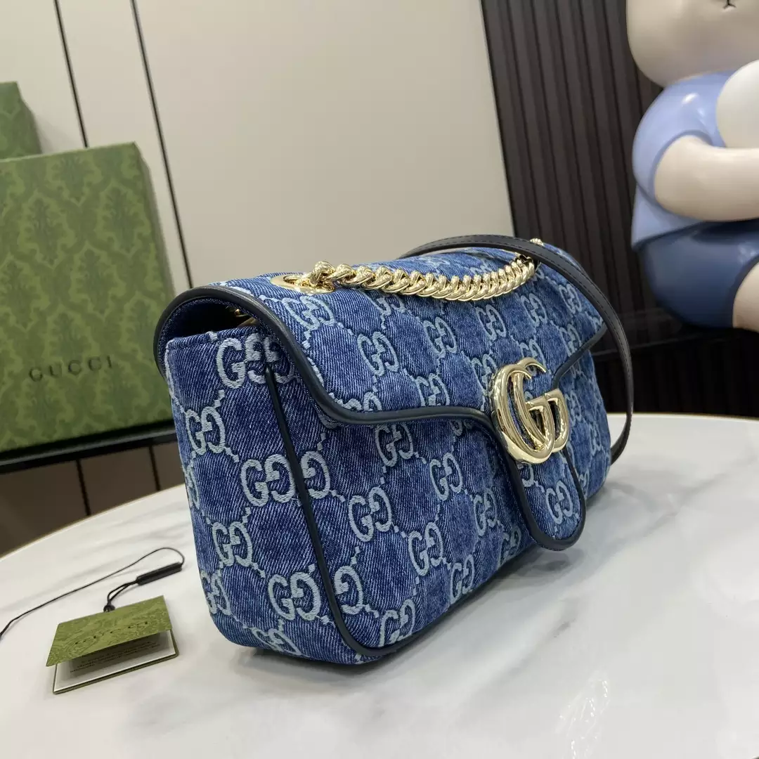 GG Marmont Small Shoulder Bag in Blue GG Denim - Repbags.ru - Image 5