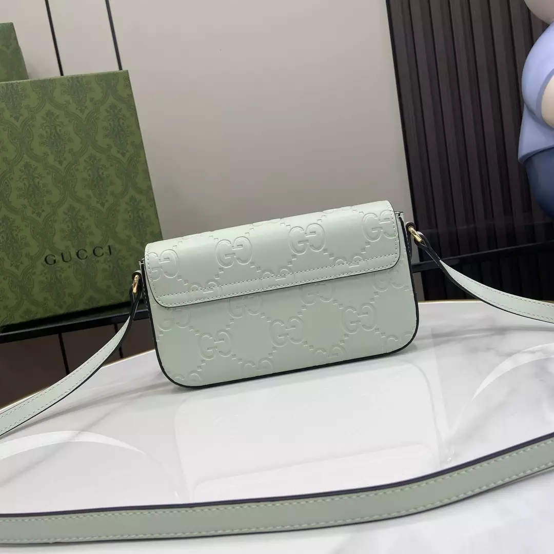 GG Super Mini Shoulder Bag in Pale Green Leather - Repbags.ru - Image 7