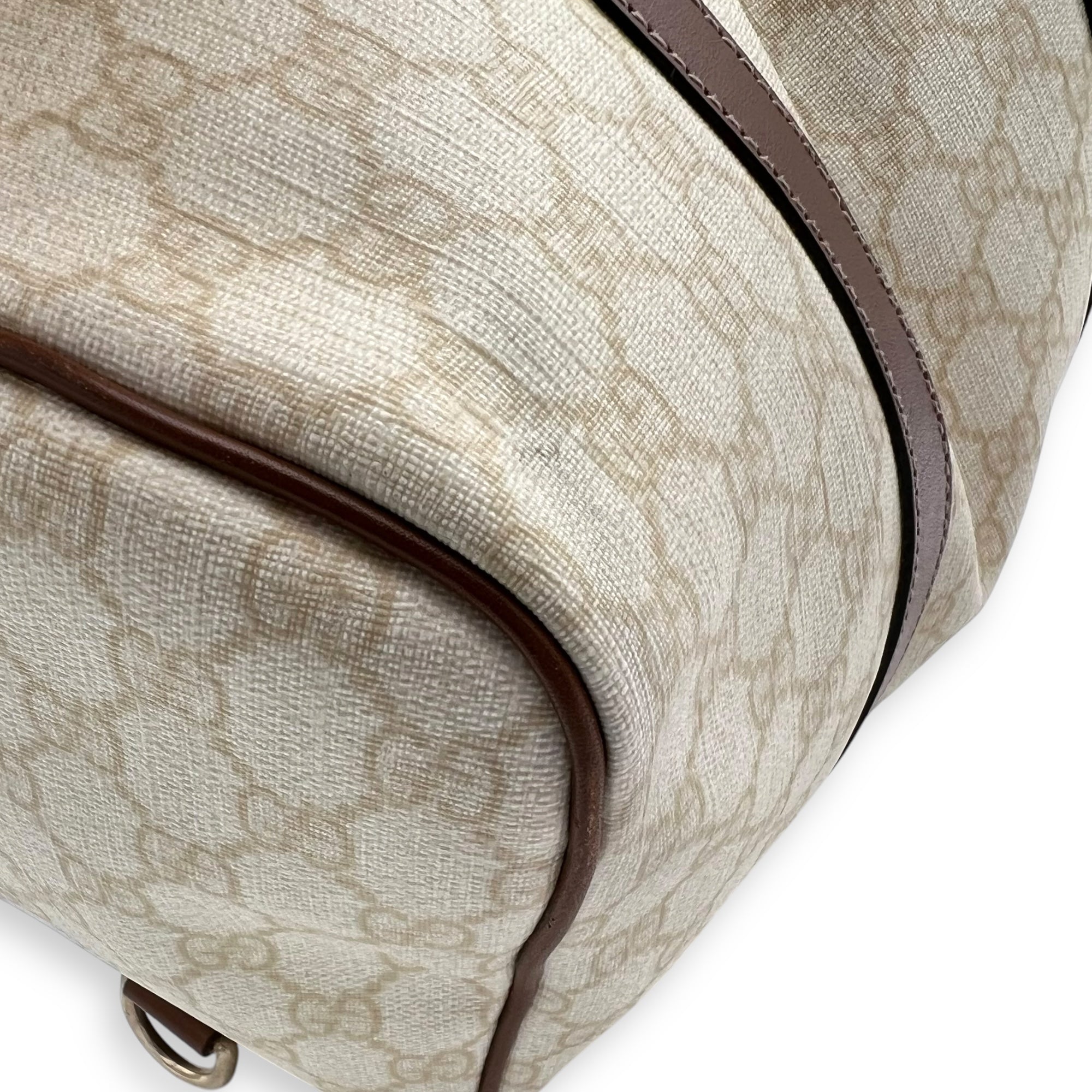 Boston White Top Handle Bag in Coated Canvas, Gold hardware - Image 7