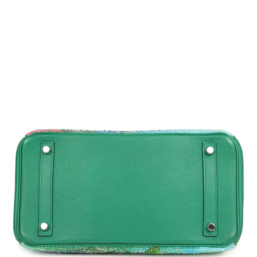 Custom "Paradise" Swarovski Crystal Hermes Birkin 30 Vert Vertigo Togo Palladium Hardware - Image 7