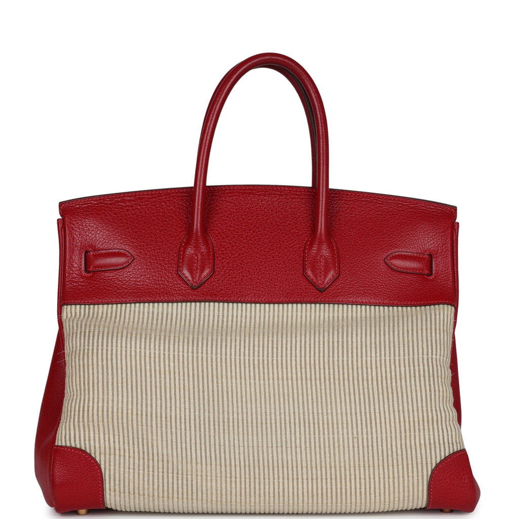 Vintage Hermes Birkin 35 Rouge Vif Buffalo and Crinoline Gold Hardware - Image 5