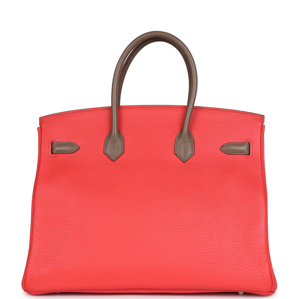 Pre-owned Hermes Birkin 30 Cascade Rose Jaipur, Etoupe and Argile Swift and Clemence Brushed Palladium Hardware - Image 5