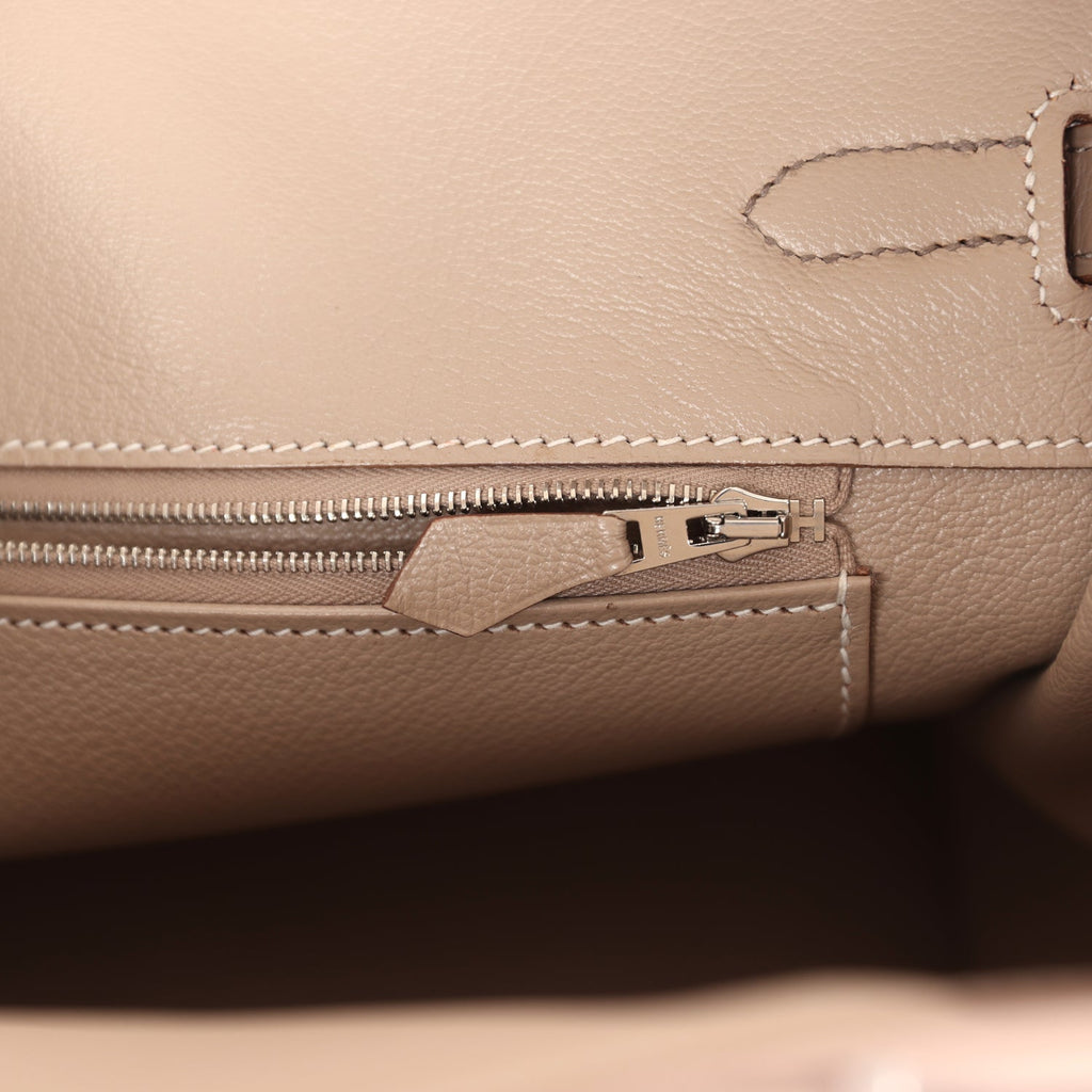 Pre-owned Hermes Birkin 30 Cascade Rose Jaipur, Etoupe and Argile Swift and Clemence Brushed Palladium Hardware - Image 10