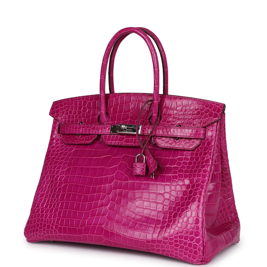 Pre-owned Hermes Birkin 35 Rose Sheherazade Shiny Porosus Crocodile Palladium Hardware - Image 6