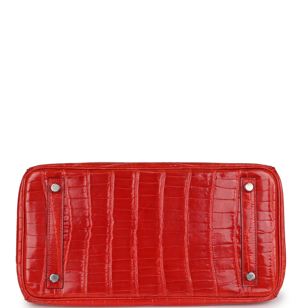 Pre-owned Hermes Birkin 30 Geranium Shiny Niloticus Crocodile Palladium Hardware - Image 7
