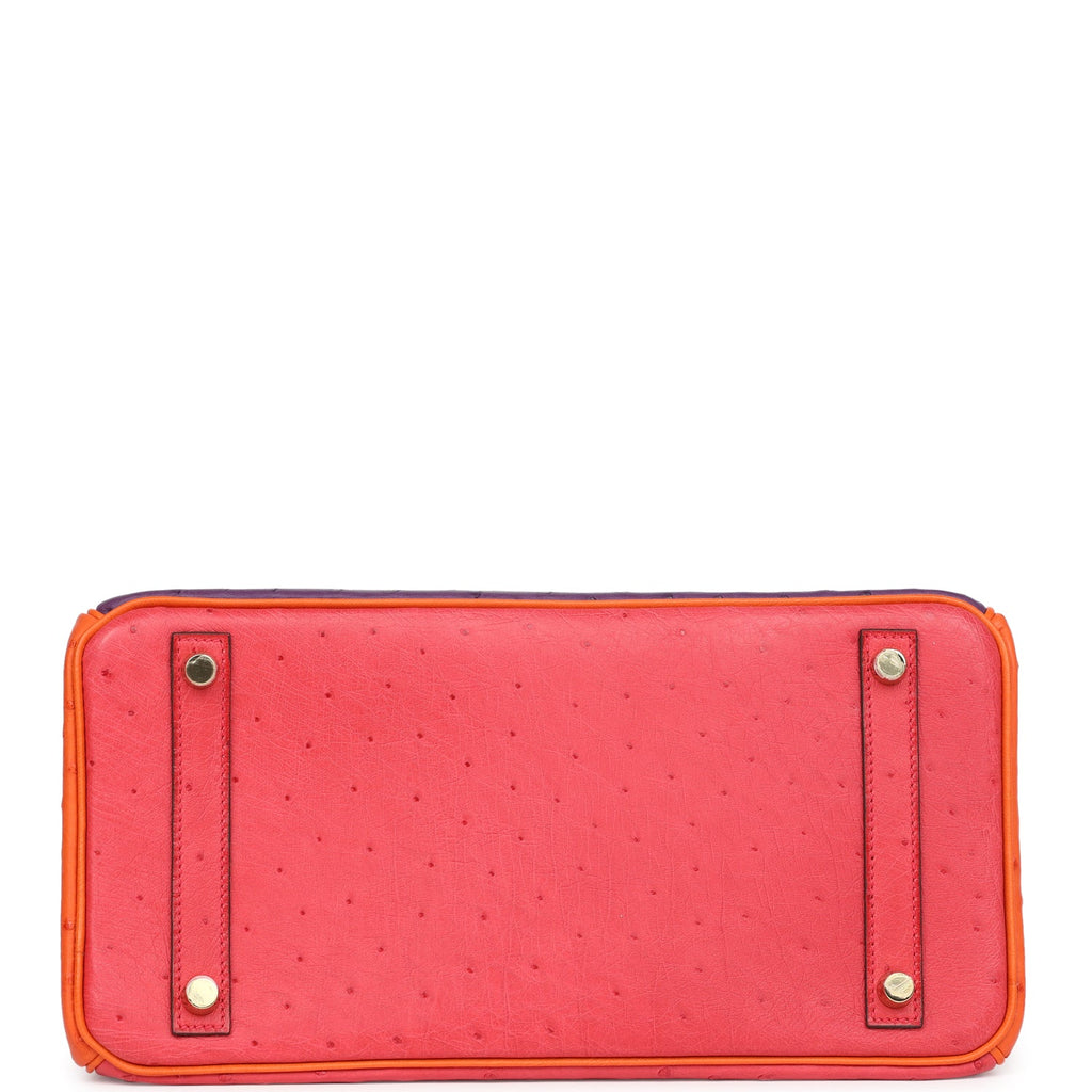 Pre-owned Hermes Special Order (HSS) Birkin 30 Tangerine, Violet and Bougainvillea Ostrich Gold Hardware - Image 7