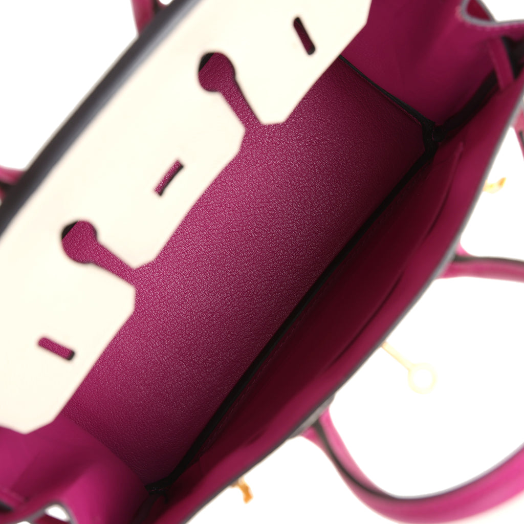 Hermes Special Order (HSS) Birkin 25 Craie and Rose Pourpre Epsom Brushed Gold Hardware - Image 9