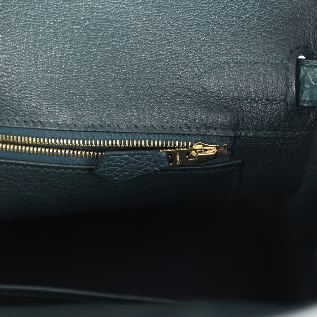 Hermes Birkin 30 Vert Cypress Togo and Matte Alligator Touch Gold Hardware - Image 10