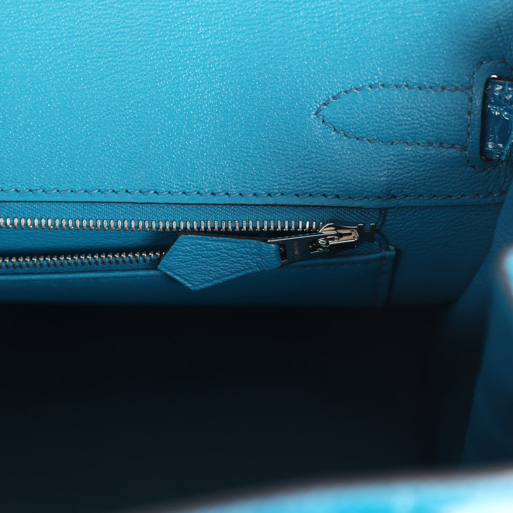 Pre-owned Hermes Birkin 30 Bleu Izmir Shiny Niloticus Crocodile Palladium Hardware - Image 10