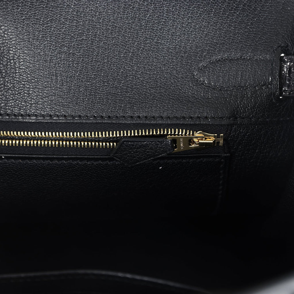 Pre-owned Hermes Birkin 30 Black Shiny Niloticus Crocodile and Novillo Touch Rose Gold Hardware - Image 10