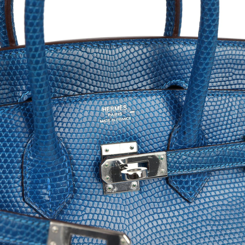 Pre-owned Hermes Birkin 25 Bleu Izmir Varanus Niloticus Lizard Palladium Hardware - Image 8