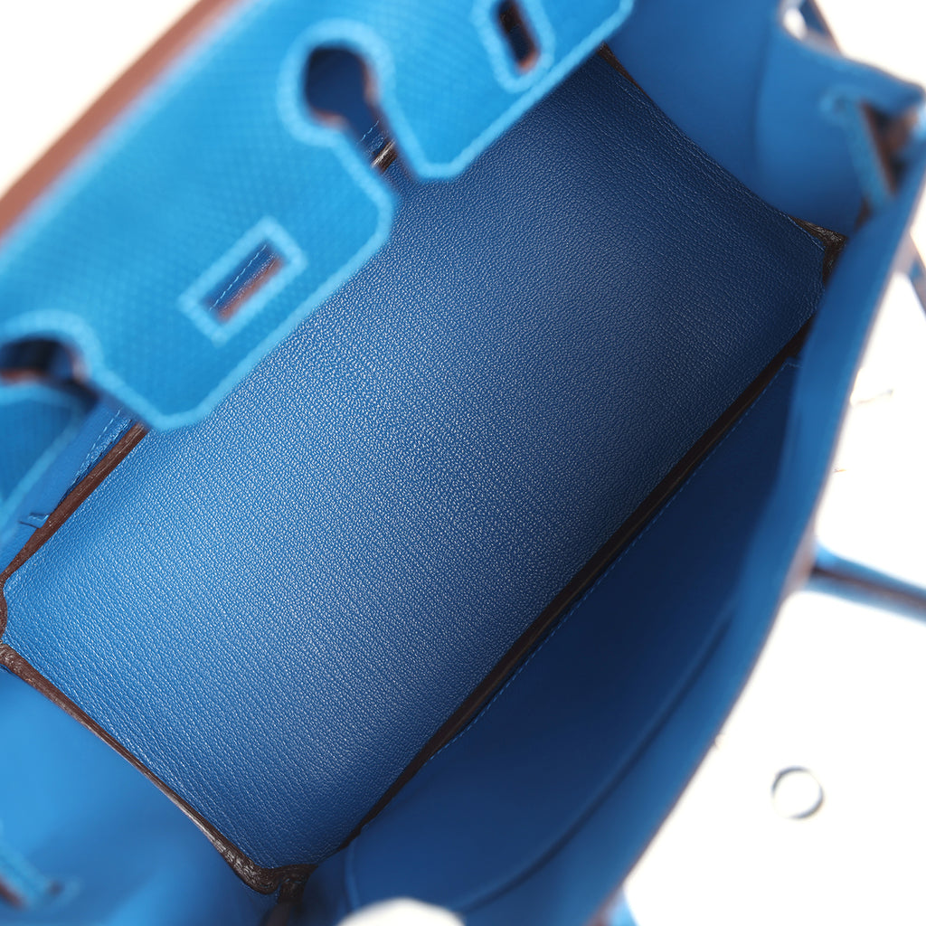 Pre-owned Hermes Birkin 25 Bleu Izmir Varanus Niloticus Lizard Palladium Hardware - Image 9