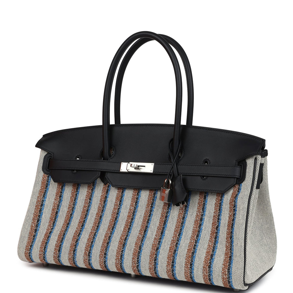 Hermes Shoulder Birkin Light 39 Multicolor Toile and Black Swift Palladium Hardware - Image 6