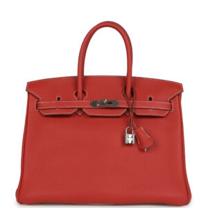 Pre-owned Hermes Birkin 35 Eclat Sanguine and White Clemence Palladium Hardware
