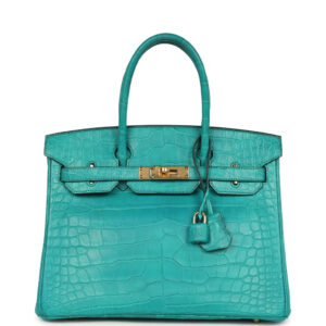 Pre-owned Hermes Birkin 30 Bleu Paon Matte Alligator Gold Hardware