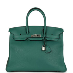 Pre-owned Hermes Birkin 35 Malachite Clemence Palladium Hardware