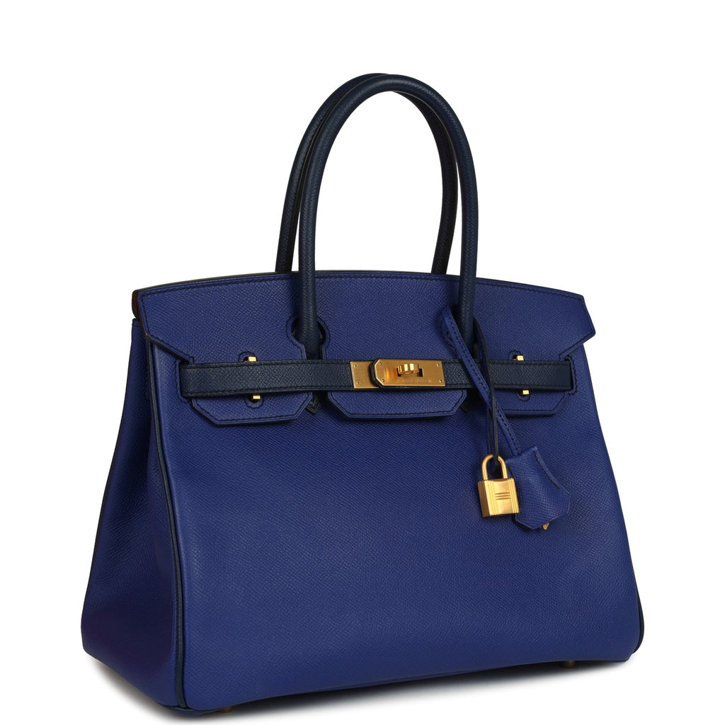 Pre-owned Hermes Special Order (HSS) Birkin 30 Bleu Electric and Bleu Saphir Epsom Brushed Gold Hardware - Image 3