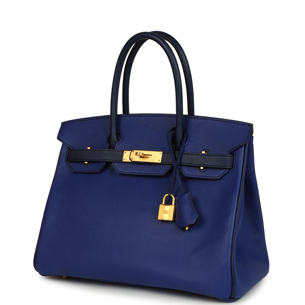 Pre-owned Hermes Special Order (HSS) Birkin 30 Bleu Electric and Bleu Saphir Epsom Brushed Gold Hardware - Image 6