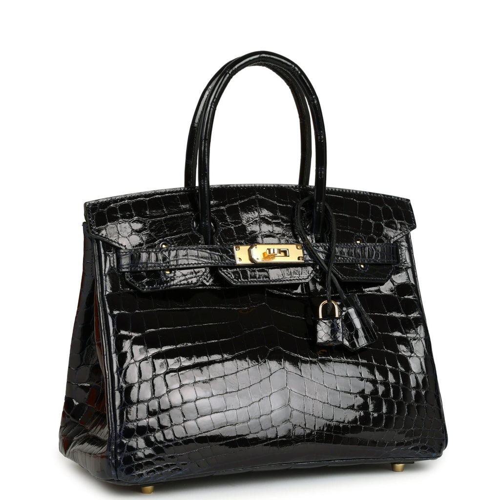 Pre-owned Hermes Birkin 30 Bleu Marine Shiny Niloticus Crocodile Gold Hardware - Image 3